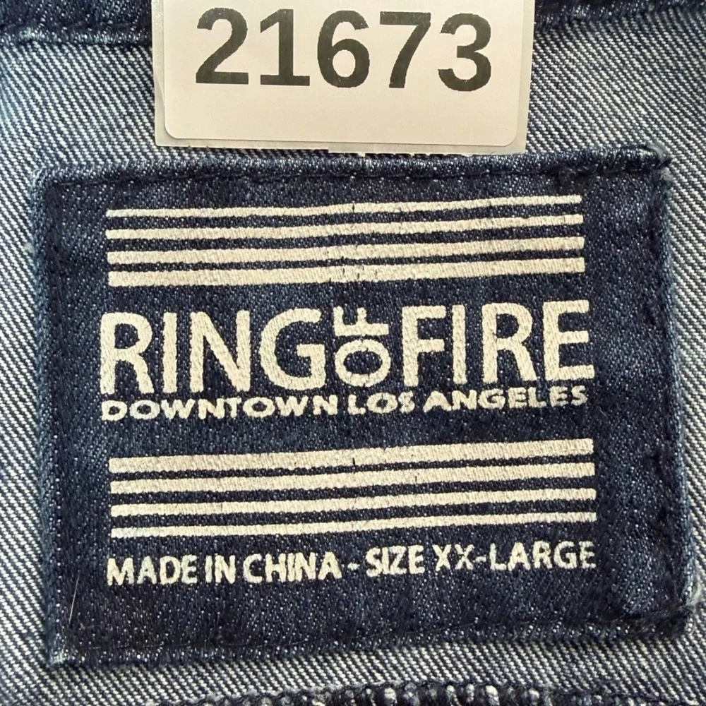 Ring of Fire Vest Men XXL Blue Denim Los Angeles Sleeveless Motorcycle Biker Y2K